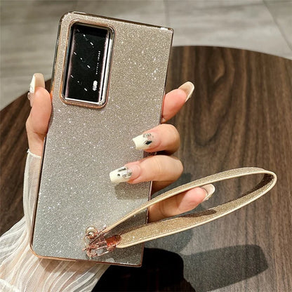 For Honor Magic V2 5G Case Glitter Bling Hard PC Phone Cover with Wrist Strap