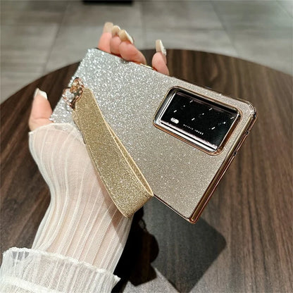 For Honor Magic V2 5G Case Glitter Bling Hard PC Phone Cover with Wrist Strap