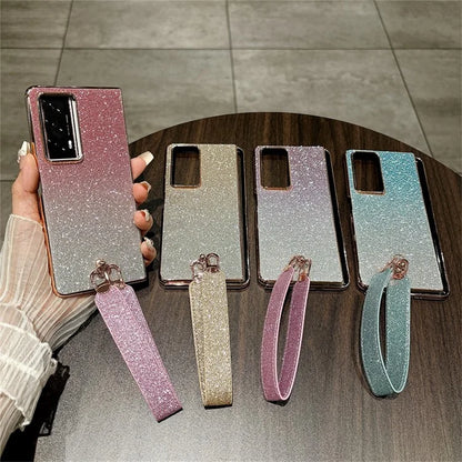 For Honor Magic V2 5G Case Glitter Bling Hard PC Phone Cover with Wrist Strap