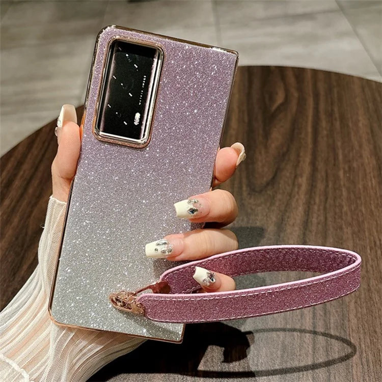 For Honor Magic V2 5G Case Glitter Bling Hard PC Phone Cover with Wrist Strap
