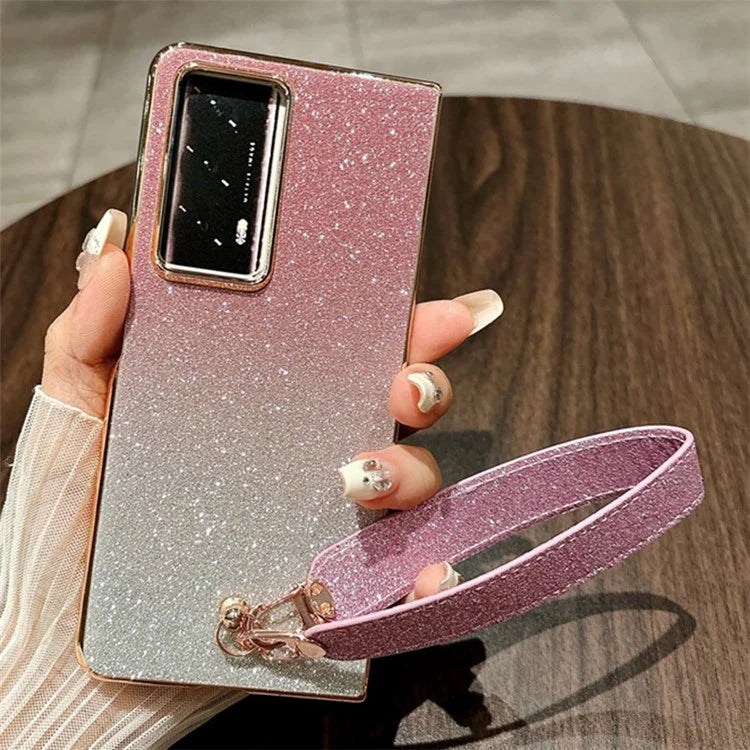 For Honor Magic V2 5G Case Glitter Bling Hard PC Phone Cover with Wrist Strap
