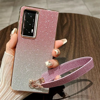 For Honor Magic V2 5G Case Glitter Bling Hard PC Phone Cover with Wrist Strap