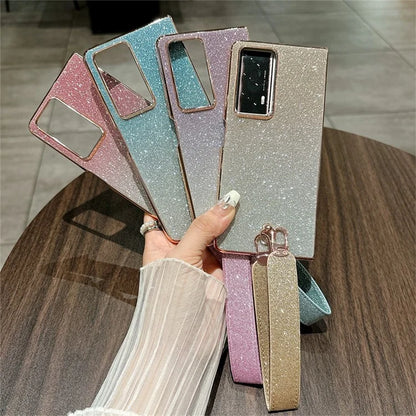 For Honor Magic V2 5G Case Glitter Bling Hard PC Phone Cover with Wrist Strap