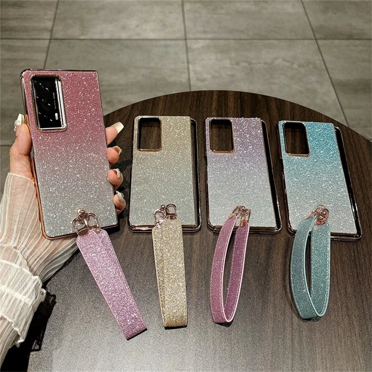 For Honor Magic V2 5G Case Glitter Bling Hard PC Phone Cover with Wrist Strap