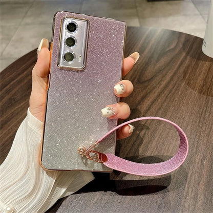 For Honor Magic Vs2 5G Case Hard PC Glitter Bling Protective Phone Cover with Strap
