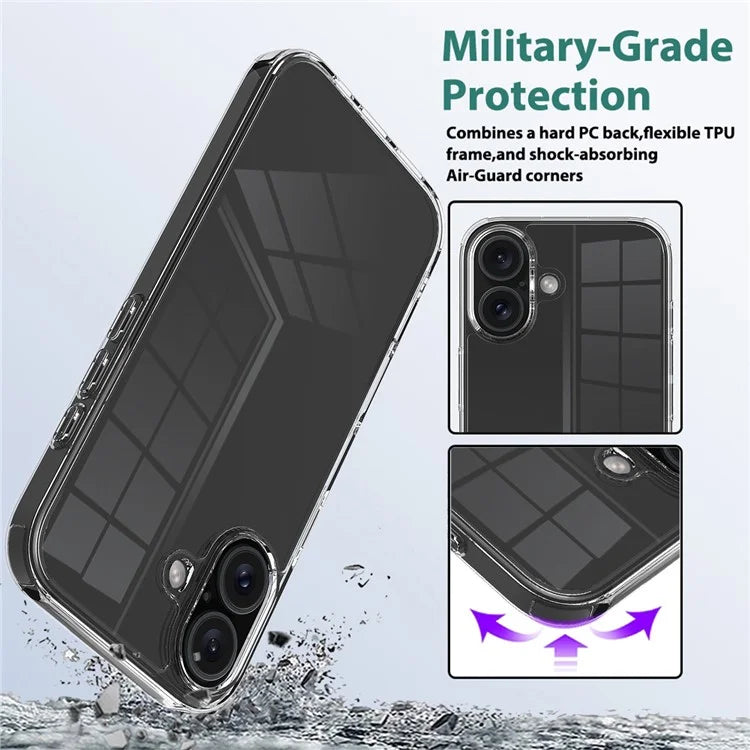 For iPhone 16 Plus Case Crystal Transparent Acrylic + TPU Phone Cover
