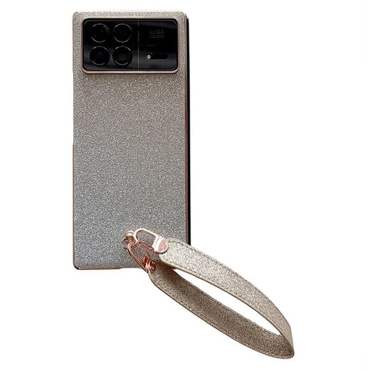 For Xiaomi Mix Fold 3 5G Case with Hand Strap Hard PC Glitter Folding Phone Cover