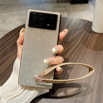 For Xiaomi Mix Fold 3 5G Case with Hand Strap Hard PC Glitter Folding Phone Cover