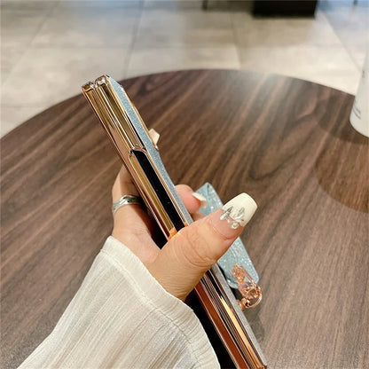For Xiaomi Mix Fold 3 5G Case with Hand Strap Hard PC Glitter Folding Phone Cover