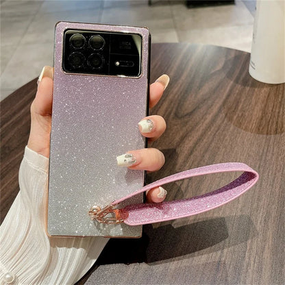 For Xiaomi Mix Fold 3 5G Case with Hand Strap Hard PC Glitter Folding Phone Cover