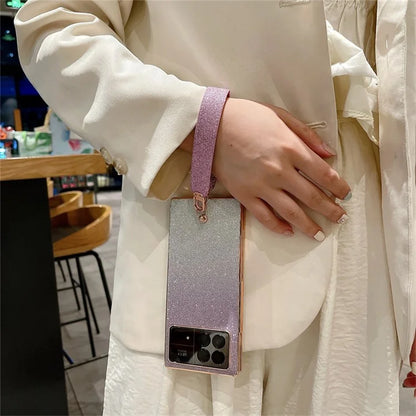 For Xiaomi Mix Fold 3 5G Case with Hand Strap Hard PC Glitter Folding Phone Cover