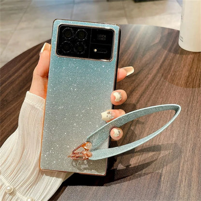 For Xiaomi Mix Fold 3 5G Case with Hand Strap Hard PC Glitter Folding Phone Cover