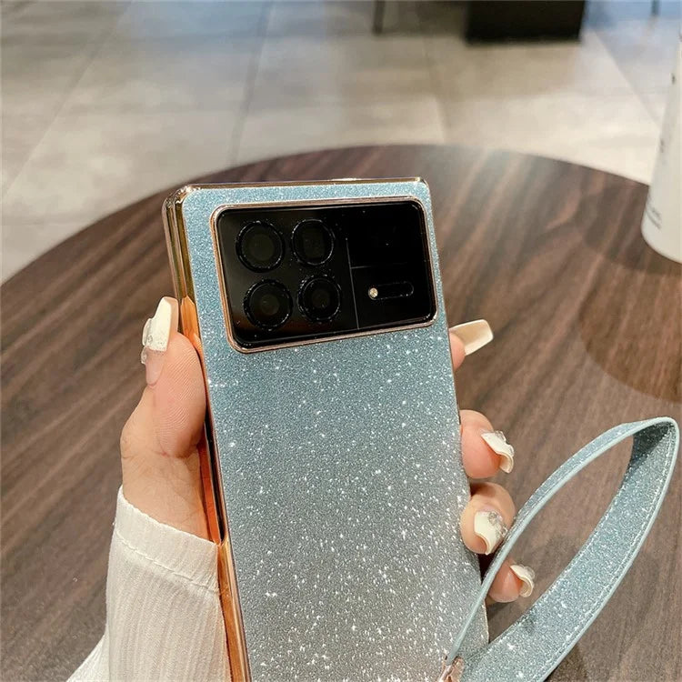 For Xiaomi Mix Fold 3 5G Case with Hand Strap Hard PC Glitter Folding Phone Cover