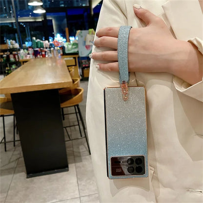 For Xiaomi Mix Fold 3 5G Case with Hand Strap Hard PC Glitter Folding Phone Cover