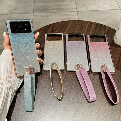 For Xiaomi Mix Fold 3 5G Case with Hand Strap Hard PC Glitter Folding Phone Cover