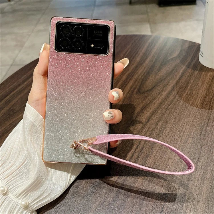 For Xiaomi Mix Fold 3 5G Case with Hand Strap Hard PC Glitter Folding Phone Cover
