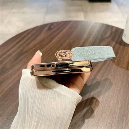 For Xiaomi Mix Fold 3 5G Case with Hand Strap Hard PC Glitter Folding Phone Cover
