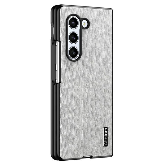 For Samsung Galaxy Z Fold6 5G Case Leather+PC+TPU Hybrid Phone Cover Wood Texture