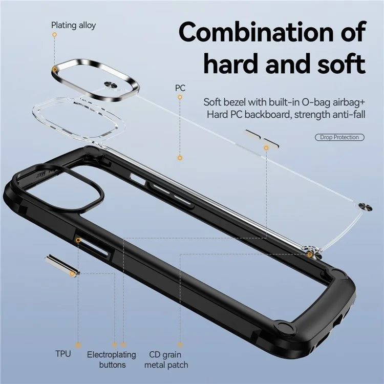 For iPhone 16 Pro Case PC + TPU Shockproof Anti-Scratch Phone Cover