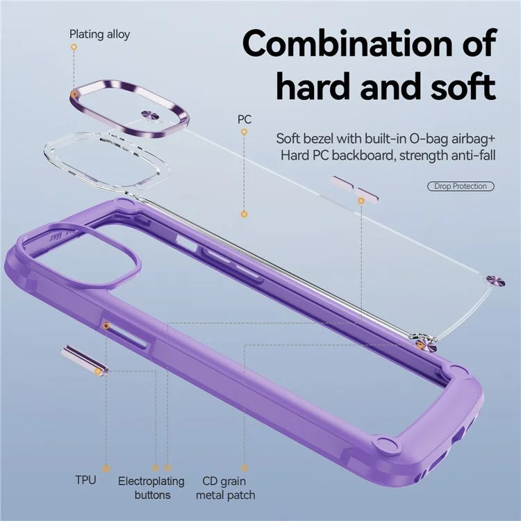 For iPhone 16 Pro Case PC + TPU Shockproof Anti-Scratch Phone Cover