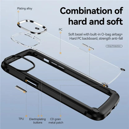 For iPhone 16 Pro Max Case Hybrid PC + TPU Back Phone Cover with Alloy Lens Frame