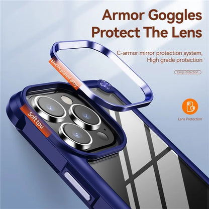 For iPhone 16 Pro Max Case Hybrid PC + TPU Back Phone Cover with Alloy Lens Frame