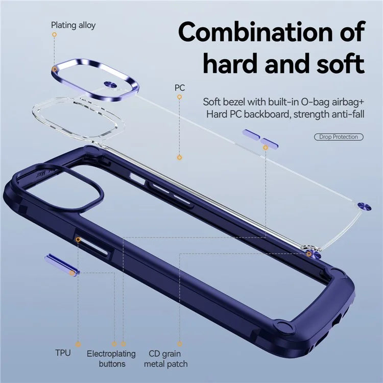 For iPhone 16 Pro Max Case Hybrid PC + TPU Back Phone Cover with Alloy Lens Frame