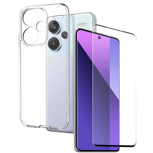 NORTHJO For Xiaomi Redmi Note 13 Pro+ 5G Case Shockproof TPU Phone Cover with 3D Curved Tempered Glass Film