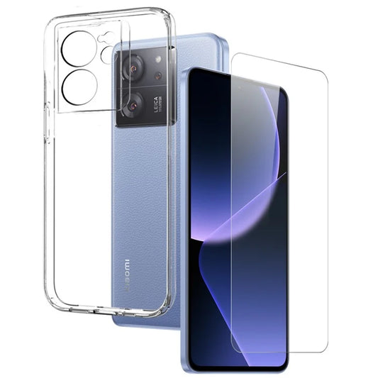 NORTHJO For Xiaomi 13T / 13T Pro Clear Case Soft TPU Phone Cover with 3D Curved Tempered Glass Film