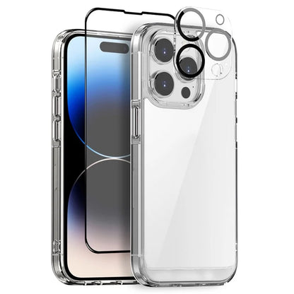 NORTHJO For iPhone 14 Pro Max Case Clear PC+TPU Phone Cover + Screen Protector + Camera Lens Protector