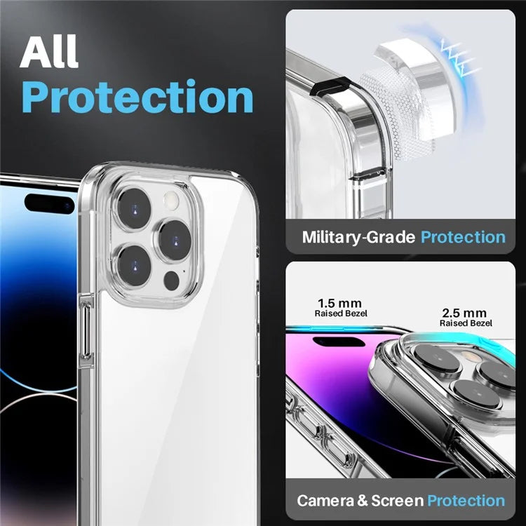 NORTHJO For iPhone 14 Pro Max Case Clear PC+TPU Phone Cover + Screen Protector + Camera Lens Protector