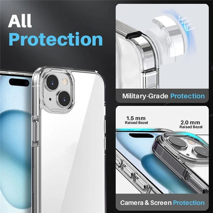 NORTHJO For iPhone 15 Plus Case Clear Shockproof PC+TPU Phone Cover + Screen Protector + Camera Lens Protector