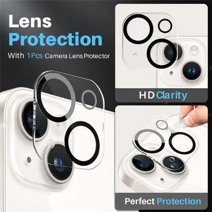 NORTHJO For iPhone 15 Plus Case Clear Shockproof PC+TPU Phone Cover + Screen Protector + Camera Lens Protector