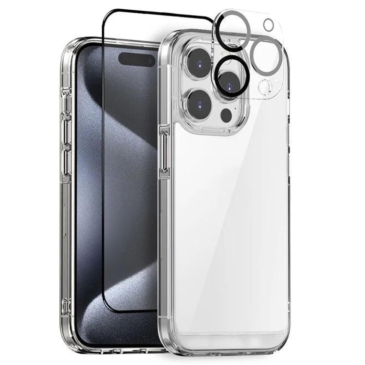 NORTHJO For iPhone 15 Pro Case PC+TPU Clear Phone Cover + Screen Protector + Camera Lens Film