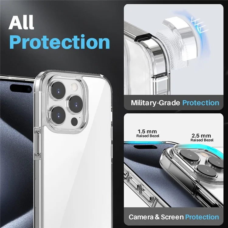 NORTHJO For iPhone 15 Pro Case PC+TPU Clear Phone Cover + Screen Protector + Camera Lens Film