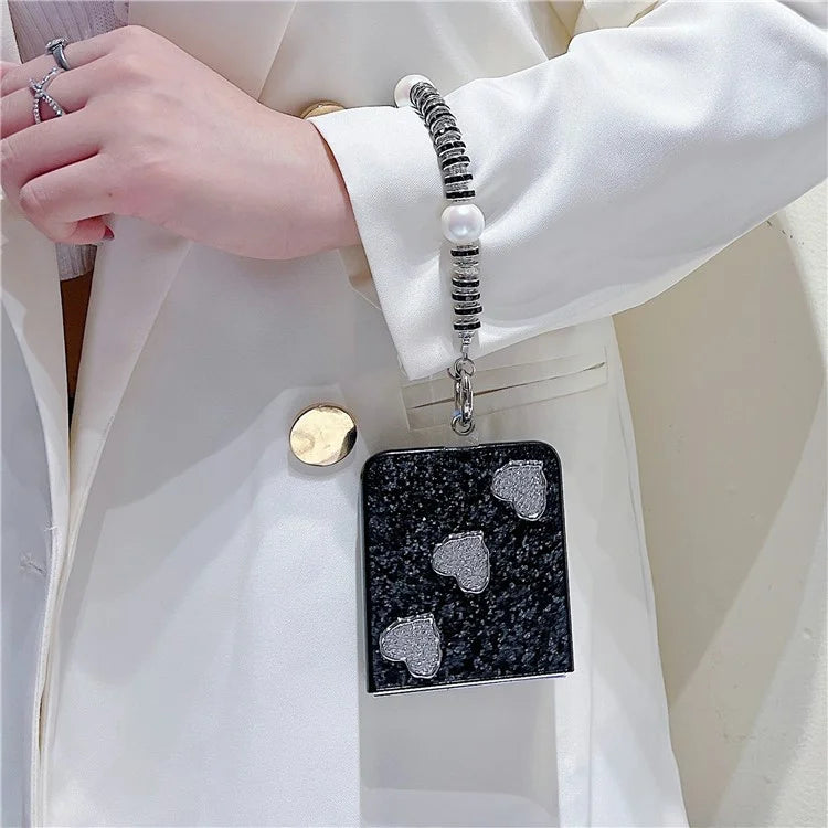 For Samsung Galaxy Z Flip5 5G Case TPU+PC Glittering Phone Cover with Wrist Strap