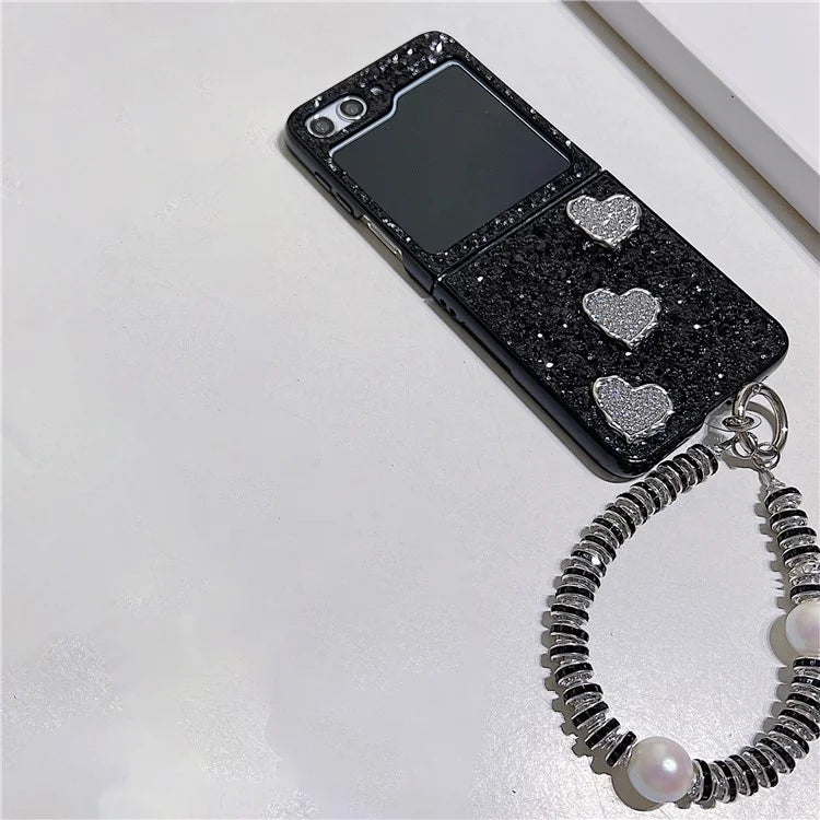 For Samsung Galaxy Z Flip5 5G Case TPU+PC Glittering Phone Cover with Wrist Strap