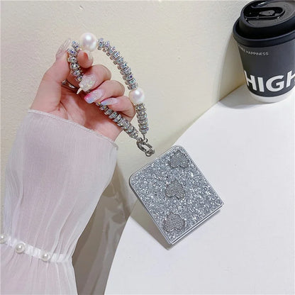 For Samsung Galaxy Z Flip5 5G Case TPU+PC Glittering Phone Cover with Wrist Strap