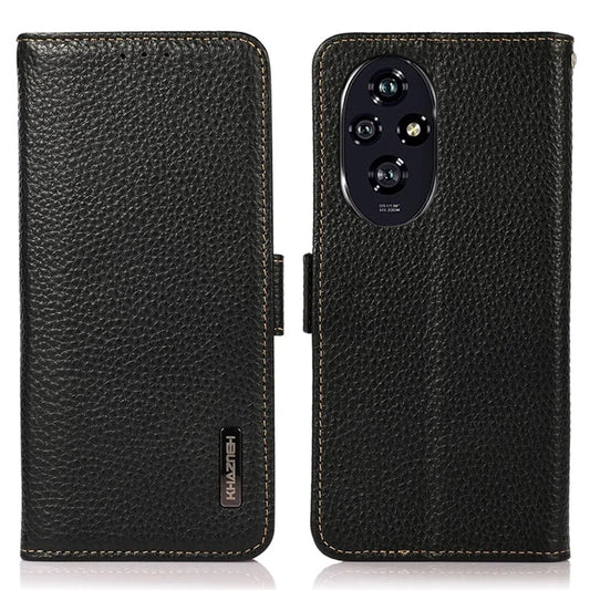 KHAZNEH For Honor 200 Pro 5G Phone Case RFID Blocking Genuine Cow Leather Flip Cover