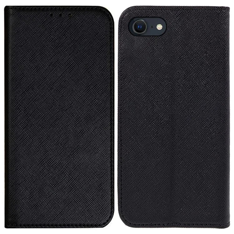 For iPhone SE (2024) Case Wallet PU Leather Phone Cover Cross Texture Magnetic Absorption