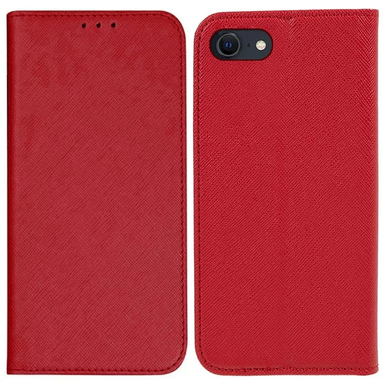 For iPhone SE (2024) Case Wallet PU Leather Phone Cover Cross Texture Magnetic Absorption