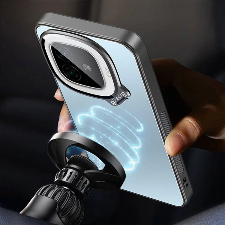 For vivo iQOO Z9 Turbo 5G Slim-Fit TPU+PC+Metal Cases Hidden Kickstand Phone Cover Works for Magnetic Car Mount