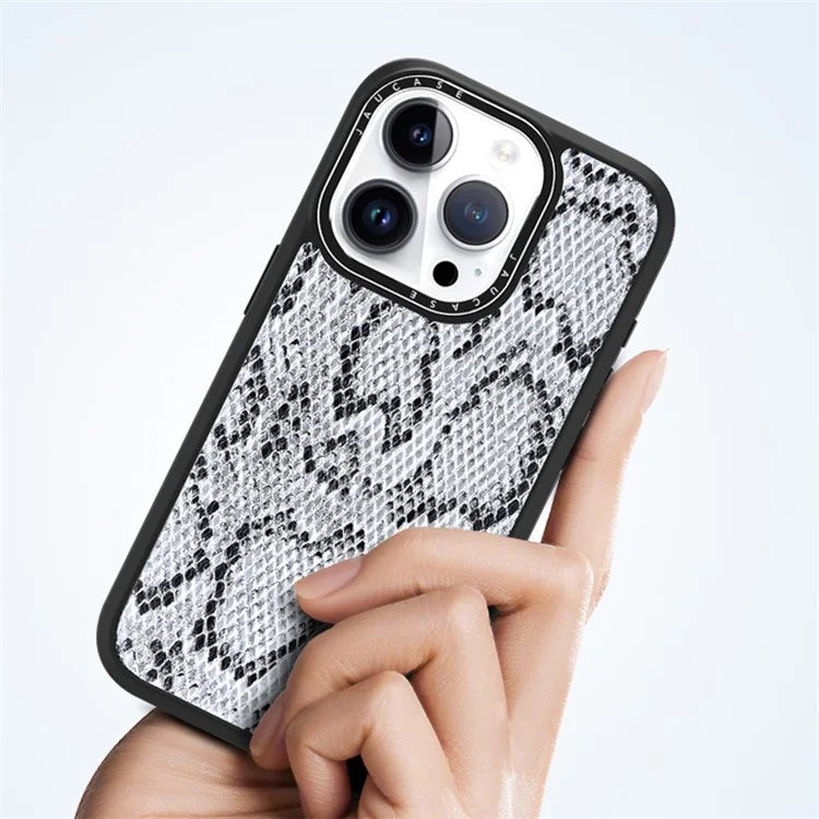JAUCASE For iPhone 15 Pro Max Case Compatible with MagSafe Snake Texture PU Leather+TPU+PC Phone Cover