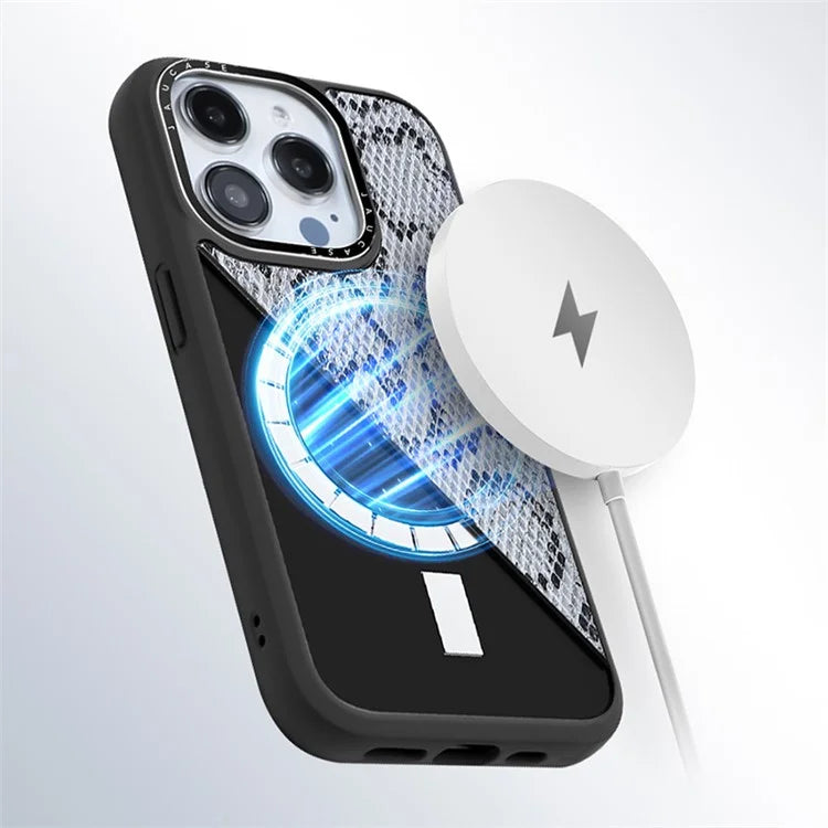 JAUCASE For iPhone 15 Pro Case Snake Texture Leather+TPU+PC Phone Cover Compatible with MagSafe