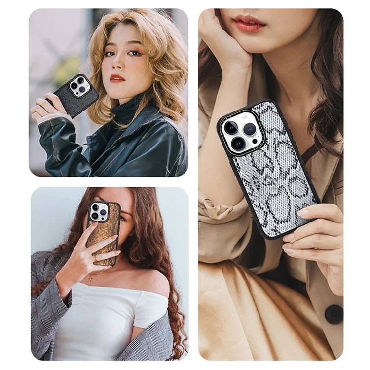 JAUCASE For iPhone 15 Pro Case Snake Texture Leather+TPU+PC Phone Cover Compatible with MagSafe