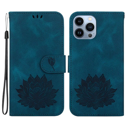 For iPhone 14 Pro Max Case with Hand Strap PU Leather Wallet Cover Lotus Imprinted