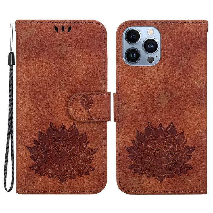 For iPhone 14 Pro Case Flip Shockproof Leather Phone Cover Lotus Pattern