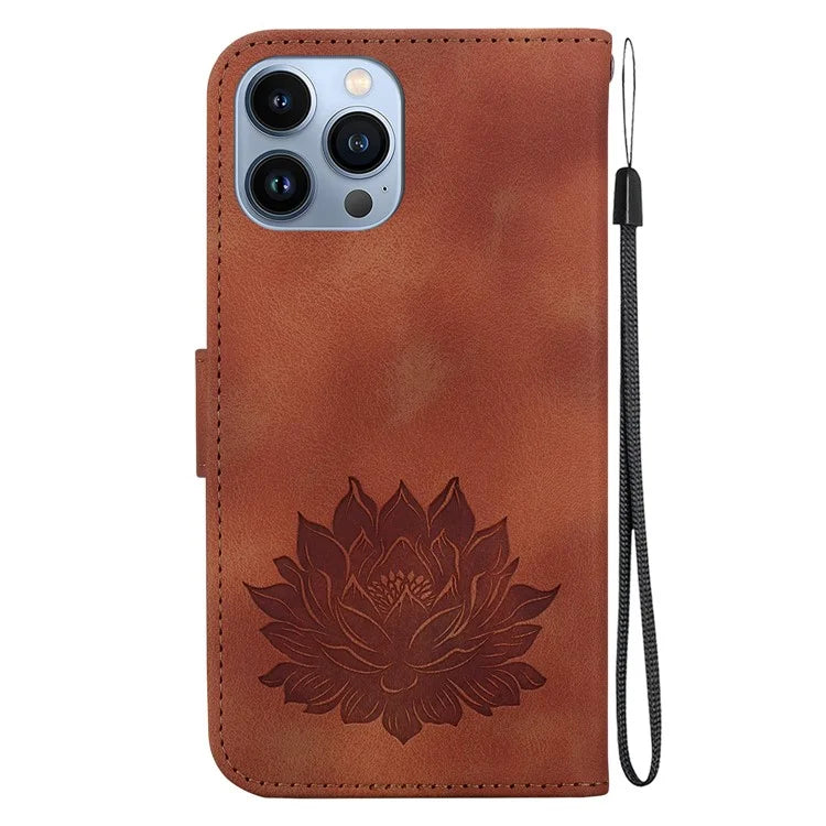 For iPhone 14 Pro Case Flip Shockproof Leather Phone Cover Lotus Pattern