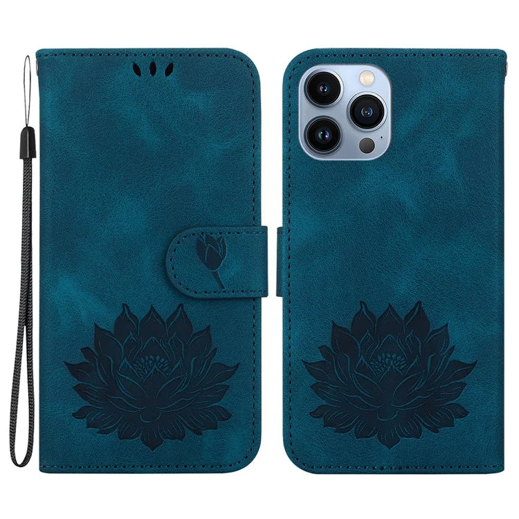 For iPhone 14 Pro Case Flip Shockproof Leather Phone Cover Lotus Pattern