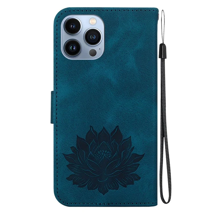 For iPhone 14 Pro Case Flip Shockproof Leather Phone Cover Lotus Pattern